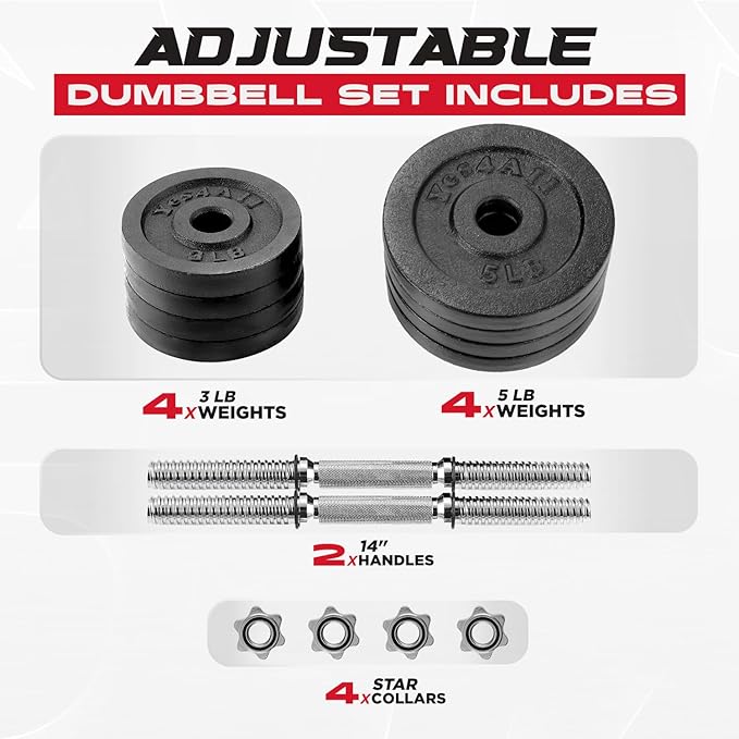 Yes4All Adjustable Dumbbell Set with Weight Plates/Connector - Exercise & Workout Equipment - Size Options 40lbs to 200lbs