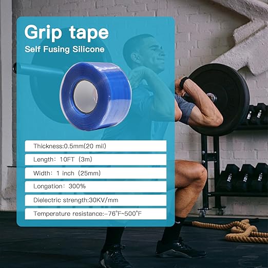 Fusion Grip Tape – Silicone Grip Tape for Handles,Pull Up Bars, Barbells, Dumbbells, Sports and Gym Equipment, Steering Wheel Tape, Self Fusing Rubber Grip Tape (Blue, 10 FT)