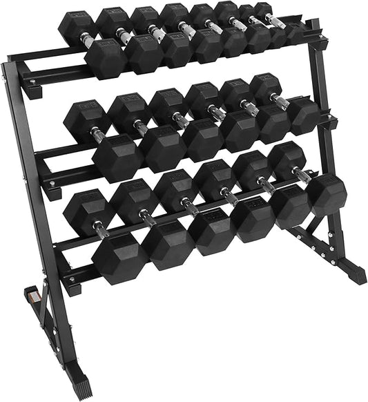 Signature Fitness Premium Rubber Coated Hex Dumbbell Weight Set, Multiple Packages