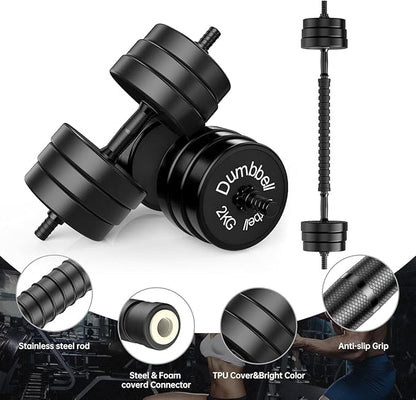 Funcode Adjustable Dumbbell Barbell 2 in 1, Neoprene Anti-Slip Handle, Easy Assembly and Save Space, Workout Strength Training Fitness Weight Home Gym.