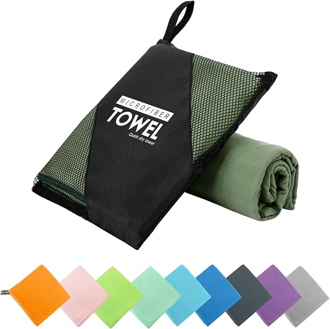 Microfiber Travel Towel, Soft Lightweight Quick Dry Towel, Super Absorbent Compact Travel & Sports & Beach Towels for Camping, Backpack, Gym, Swimming, Yoga, Hiking (S:16"×32" -ArmyGreen)