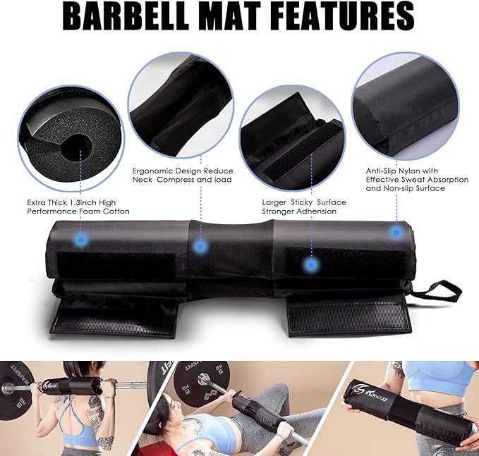 Barbell Squat Pad for Standard Set, Work Out Set Gym Equipment Accessories for Women, 7Pcs Barbell Pad for Hip Thrust with 2 X Gym Ankle Straps & 3 X Booty Resistance Bands & 1X Carry Bag