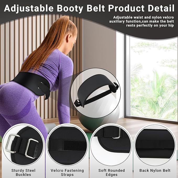 Hip Thrust Belt, Adjustable Booty Belt for Hip Thrust Use with Dumbbells, Kettlebells & Plates, for Glute Bridge Butt Workout Equipment, Fits for the Gym, Home and Workouts