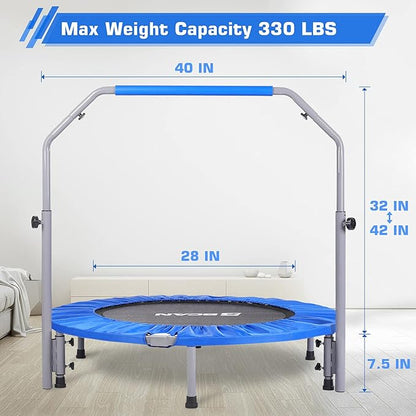 BCAN 40/48" Foldable Mini Trampoline Max Load 330lbs/440lbs, Fitness Rebounder with Adjustable Foam Handle, Exercise Trampoline for Adults Indoor/Garden Workout