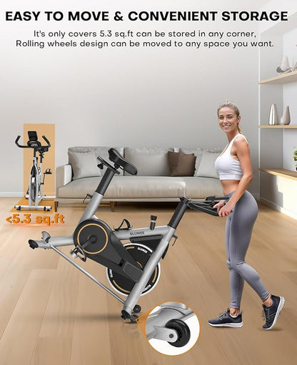 Exercise Bike, Adjustable Magnetic Resistance Brake Stationary Bikes for Home, Quiet Indoor Cycling Bike with Upgraded Seat Cushion, Digital Monitor & Phone Mount, 350lbs Weight Capacity