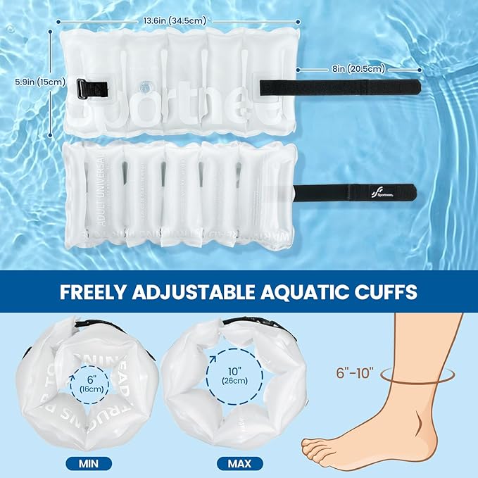 Inflatable Aquatic Cuffs Exercise Equipment: Sportneer Water Aerobics Float Ring with Adjustable Webbing Pool Exercise Workout Set Water Ankle Buoyancy Ring for Swimming Pool Fitness Training