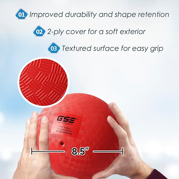 GSE Games & Sports Expert Inflatable Playground Balls, Kickball, Bouncy Dodge Ball, Handball. Great for 4 Square Ball Games, Gym, Yoga Exercises for Kids and Adults (7/8.5/10in, Several Colors Choice)