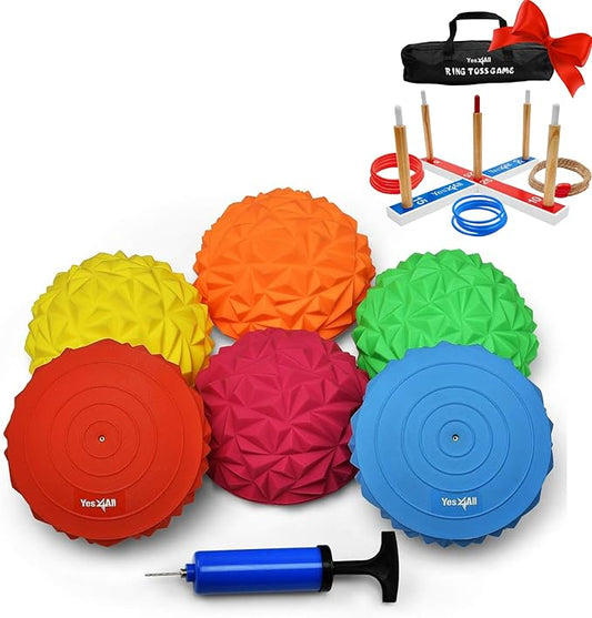 Yes4All Hedgehog Balance Pods for Exercise, Core Body Balancing, Balance Pods for Kids & Adults with Hand Pump - Set of 6