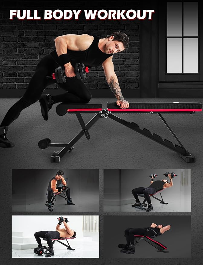 Weight Bench, Adjustable Strength Training Benches for Full Body Workout, Multi-Purpose Foldable Incline Decline Home Gym Bench