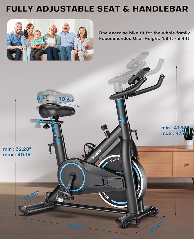 Exercise Bike, Adjustable Magnetic Resistance Brake Stationary Bikes for Home, Quiet Indoor Cycling Bike with Upgraded Seat Cushion, Digital Monitor & Phone Mount, 350lbs Weight Capacity