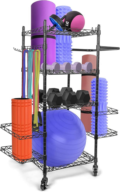 Home Gym Storage Rack - Gym Equipment Storage for Workout at Home, Yoga Mat Storage Rack, Home Gym Organizer, Gym Organization for Home Gym Equipment Dumbells & More