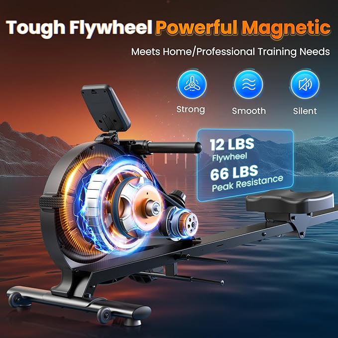 Niceday Magnetic Rowing Machine, Quiet Rowing Machines for Home with 350lb Weight Capacity, 16 Levels Adjustable Resistance, Foldable Rower with Tablet Holder, Bluetooth&App Compatible