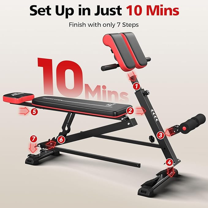 FLYBIRD 4 in 1 Workout Bench, Roman Chair, Weight Bench and Sit Up Bench for Hyper Back Extension and Full Body Workout with Handle, Abdomen core and Comprehensive Glute Training, Easy Moving wilth Wheels Home Gym Equipment