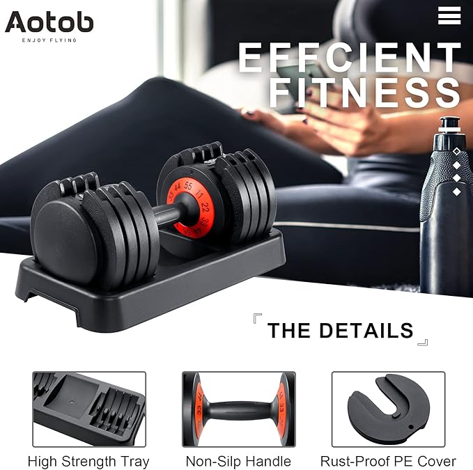 AOTOB 25/55 lbs (Pair) Adjustable Dumbbell Set, Dumbbells Adjustable Weight with Anti-Slip Fast Adjust Turning Handle, Dumbbell Sets Adjustable for Men and Women, Dumbbells Pair for Home Gym Exercise