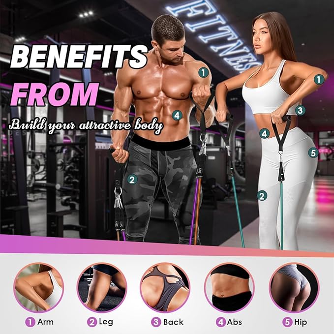 WHATAFIT Resistance Bands, Exercise Bands，Resistance Bands for Working Out, Work Out Bands with Handles for Men and Women Fitness, Strength Training Home Gym Equipment