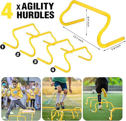 Soccer Training Equipment 20ft Agility 12 Soccer 4 Hurdles,