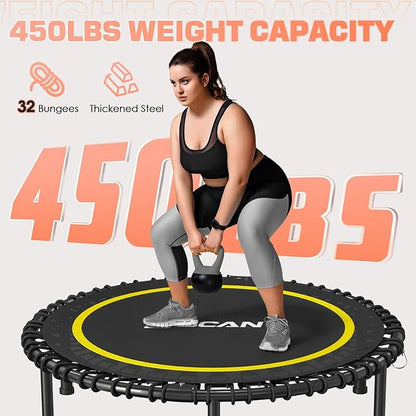 BCAN 450/550 LBS Foldable Mini Trampoline, 40"/48" Fitness Trampoline with Bungees, U Shape Adjustable Foam Handle, Stable & Quiet Exercise Rebounder for Adults Indoor/Outdoor Workout