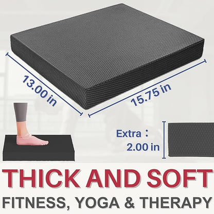 Balance Pad, Large Foam Mat, Exercise Knee Pad Cushion, Non-slip, Fitness, Yoga, Stability Training, Physical Therapy, Strength Workout, Black, 15.75"ｘ13"ｘ2"