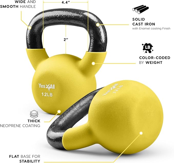 Yes4All Neoprene Coated/Adjustable Kettlebell & Kettlebell Sets - Hand Weights for Home Gym & Dumbbell Weight Set training