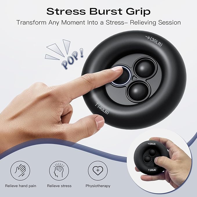 FitBeast Grip Strength Trainer, Dual Resistance Grip Ring, Stress Relief Bubbles, Hand and Forearm Strengthener for Rehabilitation and Stress Relief, Black