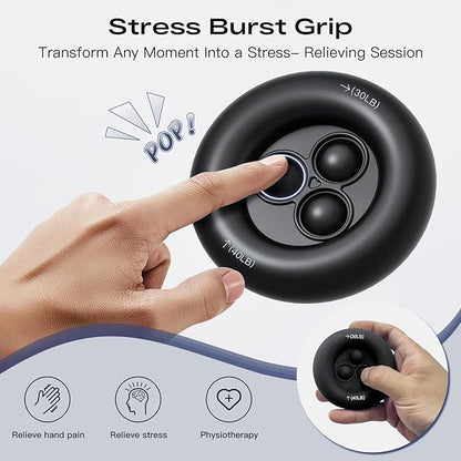 FitBeast Grip Strength Trainer, Dual Resistance Grip Ring, Stress Relief Bubbles, Hand and Forearm Strengthener for Rehabilitation and Stress Relief, Black