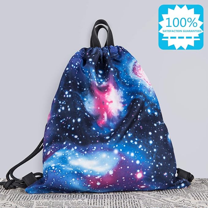 VanFn Drawstring Bags, Creative Design Gymsack, Unisex Sackpack, Casual Backpack, Sport's Equipment Bag Travel Bags (Galaxy)