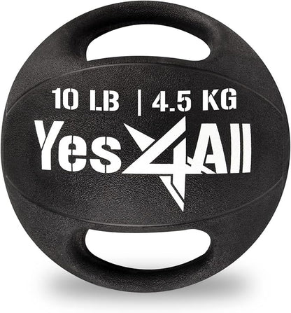 Yes4All Medicine Ball Dual Grip/Exercise Weighted Ball with Handles for Cardio Workout, Strength Training and Balance Enhancement