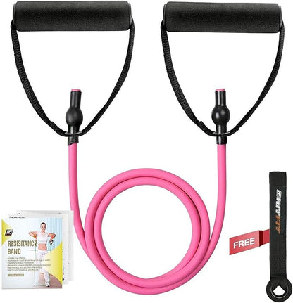 RitFit Single Resistance Exercise Band with Comfortable Handles - Ideal for Physical Therapy, Strength Training, Muscle Toning - Door Anchor and Starter Guide Included