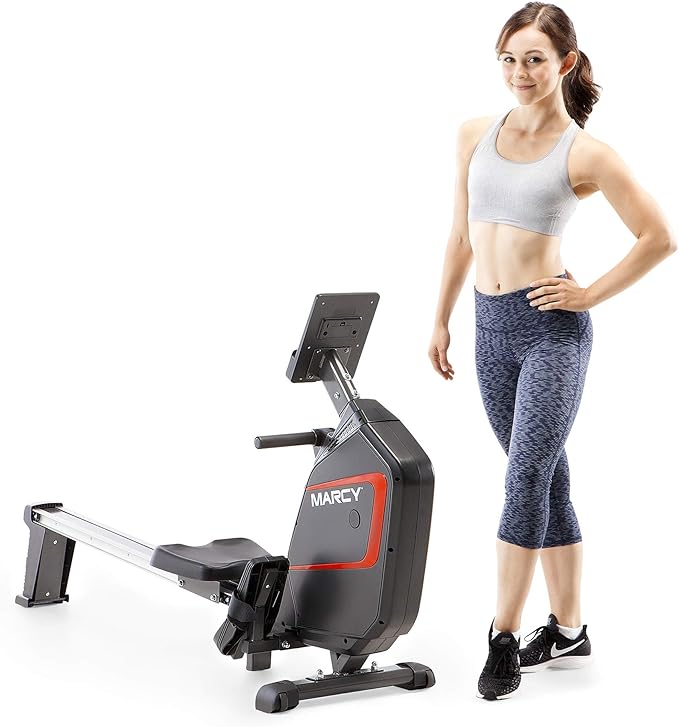 Marcy Compact 8-Level Adjustable Magnetic Resistance Rowing Machine with Transport Wheels