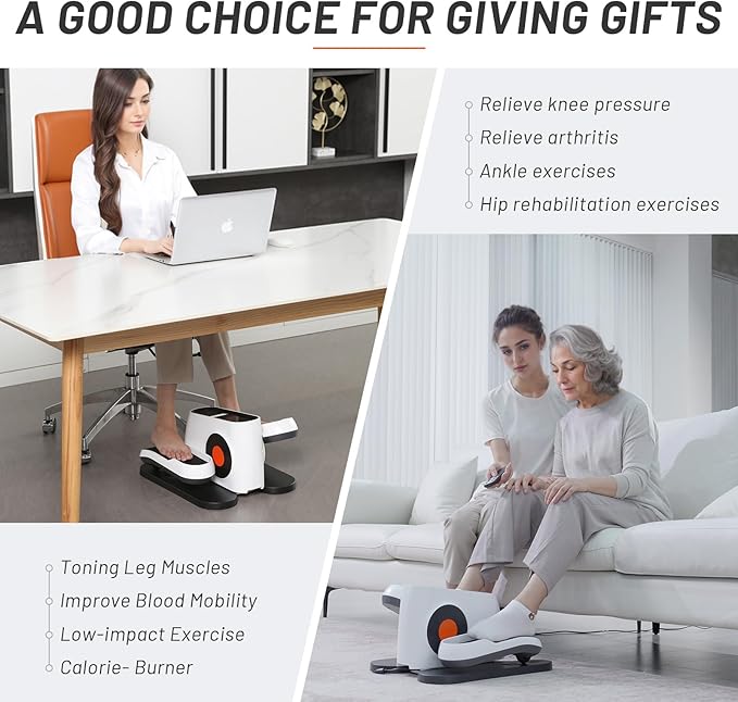 Under Desk Elliptical Machine Electric, Ellipse Leg Exerciser Equipment for Seniors at Home Fully Assembled, Portable & Quiet Pedal Exerciser with Remote Control & LCD Display Monitor