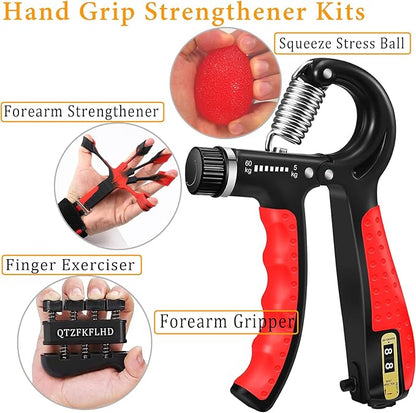 Grip Strength Trainer with Forearm Strengthener, Hand Grip Strengthener, Hand Extension Exerciser, Stress Relief Ball and Hand Grip Strengthener for Muscle Building and Injury Recover(5 PCS)