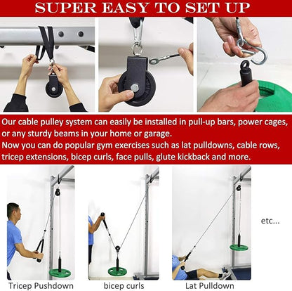 SYL Fitness Cable Pulley System Gym, Weight Pulley System for LAT Pulldown, Biceps Curl, Tricep, Arm Workouts, Home Gym Squat Rack Accessories