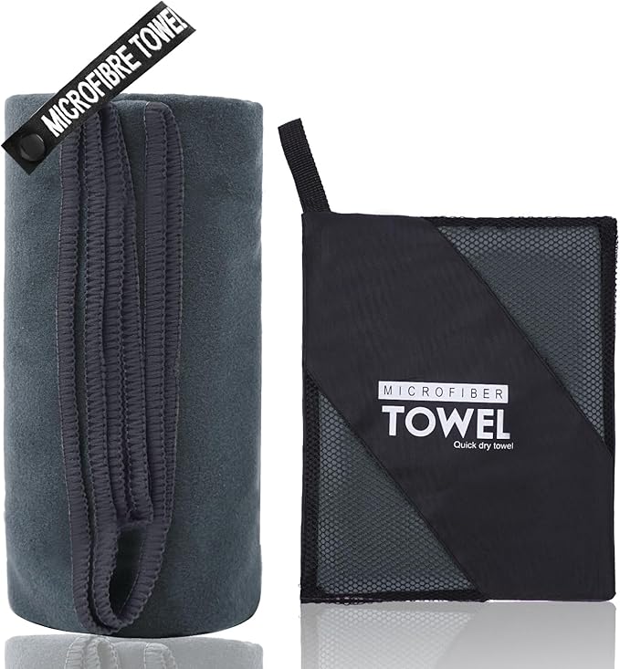 Microfiber Travel Towel, Soft Lightweight Quick Dry Towel, Super Absorbent Compact Travel & Sports & Beach Towels for Camping, Backpack, Gym, Swimming, Yoga, Hiking (XS:12"×24" -Dark Gray)