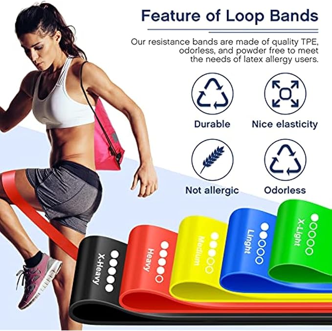 120 Pcs Workout Loop Resistance Bands Bulk, Gym Elastic Bands Set for Fitness Sport Class Students Members Gift Physical, 5 Pieces Each Set, with Large Drawstring Backpack Bags