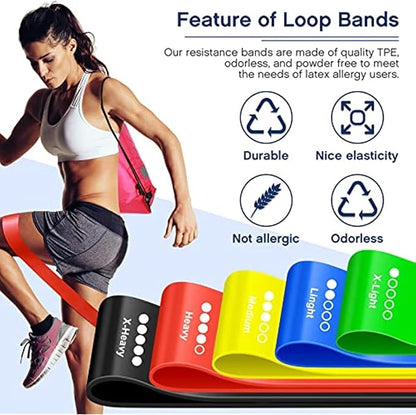 120 Pcs Workout Loop Resistance Bands Bulk, Gym Elastic Bands Set for Fitness Sport Class Students Members Gift Physical, 5 Pieces Each Set, with Large Drawstring Backpack Bags