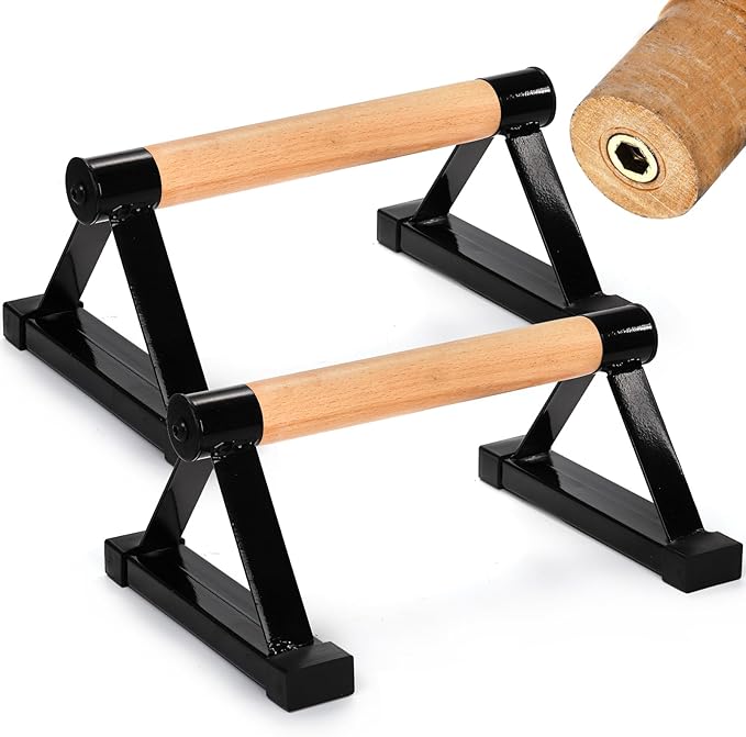 TOPZEA Wood Push Up Bars, Solid Wooden Parallettes Bars with Sturdy Steel Bracket Anti-slip Handstand Bars for Calisthenics, Fitness, At Home Gym Floor Workouts Equipment, Support Max 600 lbs