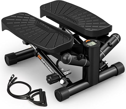 Steppers for Exercise at Home,Adjustable Resistance Mini Stepper with Resistance Bands,Stair Stepper with 350lbs Loading Capacity,Twist Stepper Portable Exercise Equipment for Full Body Workout