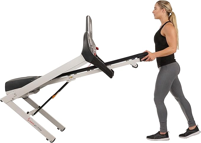 Sunny Health & Fitness Energy Flex Motorized Treadmill with Automatic Incline Easy Foldable Design Pulse Sensors Digital Display and Optional SunnyFit® App Enhanced Bluetooth Connectivity