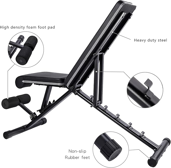 Letusto Adjustable Weight Bench Heavy Duty Incline Decline and Flat Bench, 1100 lb Weight Capacity Multi-Purpose Foldable Dumbbell and Barbell Bench