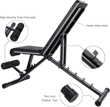 Letusto Adjustable Weight Bench Heavy Duty Incline Decline and Flat Bench, 1100 lb Weight Capacity Multi-Purpose Foldable Dumbbell and Barbell Bench