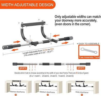 Ally Peaks Pull Up Bar for Doorway,Multiple Levels Width Adjustable Pull Up Bar Accurately Match Wide and Narrow doorframe,Indoor Chin-Up Bar Workout Bar,USA Original Patent