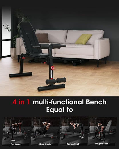 Weight Bench Press, Adjustable Workout Bench Multi-Functional Gym Bench for Full All-in-One Body Workout 860Lb Stable Flat/Incline/Decline Exercise Bench Roman Chair Sit up Bench