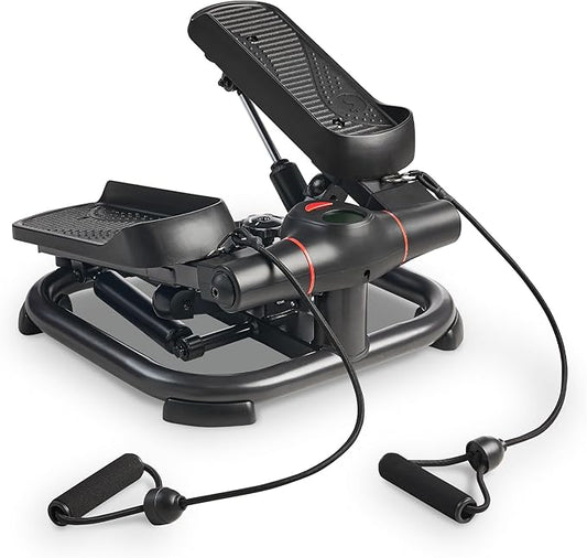 Sunny Health & Fitness 2-in-1 Premium Power Stepper with Resistance Bands, Low-Impact Cardio, Space-Saving, Height-Adjustable, and Optional SunnyFit® App Enhanced Bluetooth Connectivity