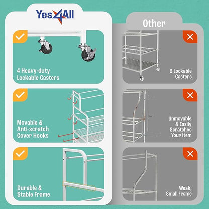 Yes4All All-in-1 Home Gym Storage Rack, Exercise Equipment Organizer - Yoga Mat, Foam Roller, Dumbbells Kettlebells and Weight Rack for Home Gym, Workout Organization Cart with Hooks and Casters