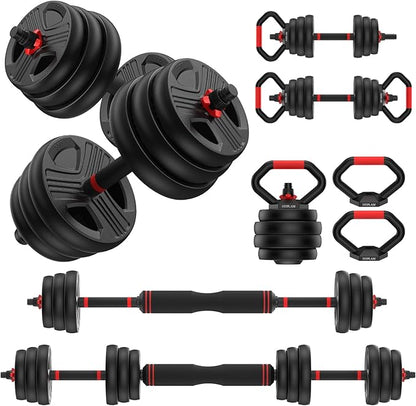 Adjustable dumbbell set, 20/35/55/70lbs Free Weights set with upgraded nut, 4 in 1 Weight Set Used as Kettlebells, Barbell, Push up Stand, Fitness Exercise for Home Gym Suitable Men/Women