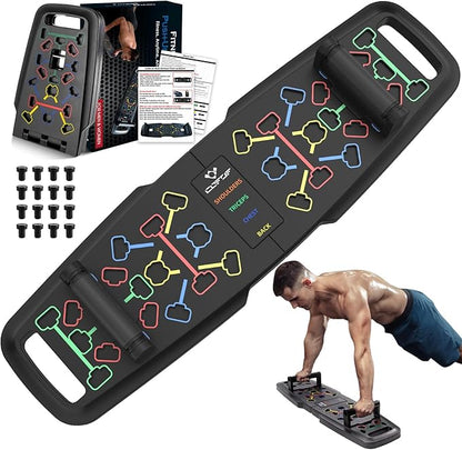 Push Up Board, Foldable Workout Board for Upper Body Push Up Strength Training, Portable Home Gym Resistance Band Board with 16 Gym Accessories for Full Body Workout