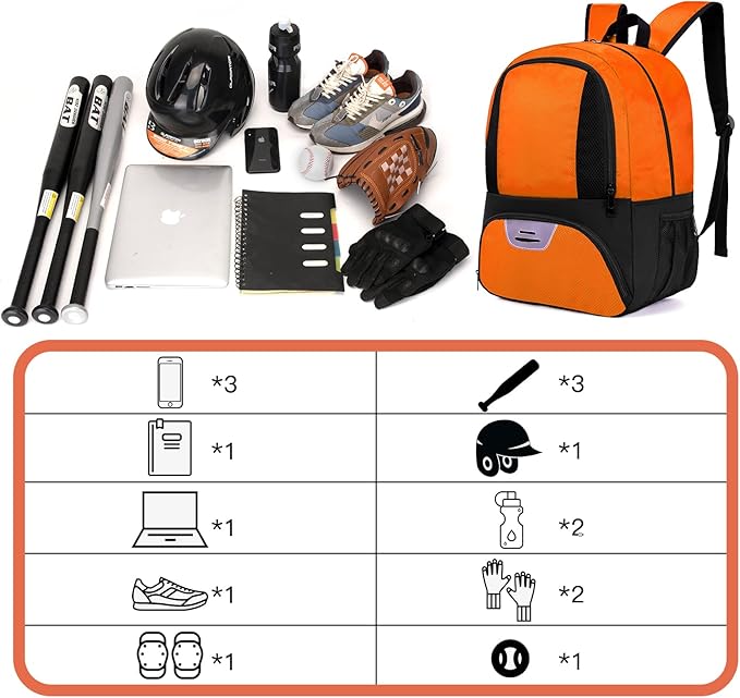 Soccer Bag&Soccer Backpack&Backpack for Football Volleyball Basketball,Sport Equipment Bags with Shoe compartment. (Orange)