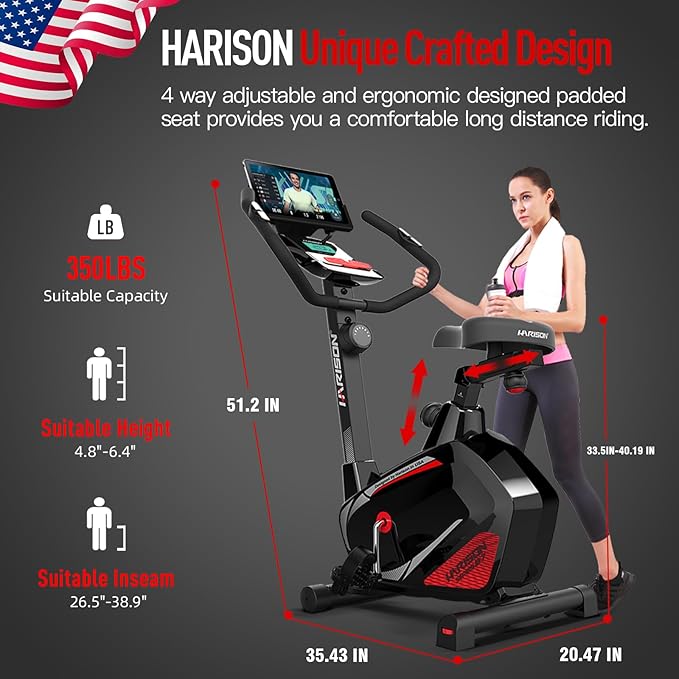 HARISON Magnetic Exericse Bike with Bluetooth, Upright Exercise Bike Stationary Bikes for Home 350 lbs Capacity