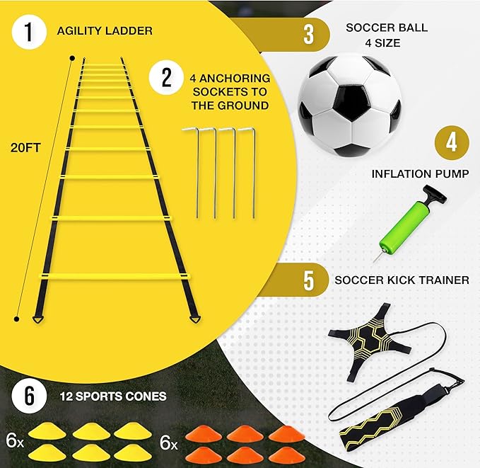 Soccer Agility Training Equipment – Speed Agility Training 20ft Agility 12 Cones,