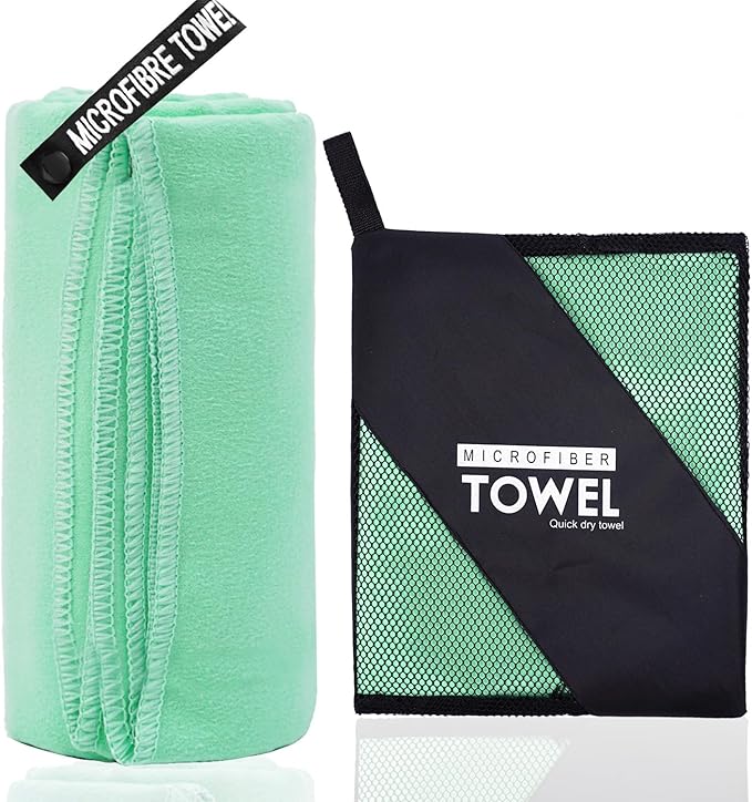 Microfiber Travel Towel, Soft Lightweight Quick Dry Towel, Super Absorbent Compact Travel & Sports & Beach Towels for Camping, Backpack, Gym, Swimming, Yoga, Hiking (S:16"×32" -MintColor)